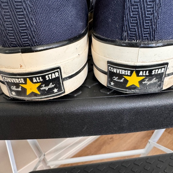 Navy canvas All Stars high tops with neon patches. - Picture 3 of 4